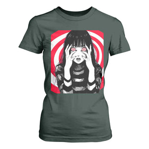 Horror Anime Manga Creepy Goth Japanese Girl T Shirt For Women TS11 Dark Forest Green Print Your Wear