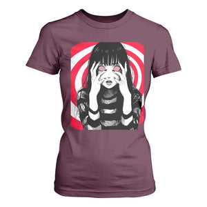 Horror Anime Manga Creepy Goth Japanese Girl T Shirt For Women TS11 Maroon Print Your Wear