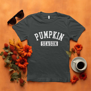 Pumpkin Season T Shirt Fall Harvest Season Thanksgiving TS11 Dark Heather Print Your Wear
