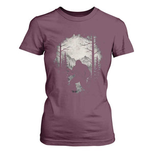 Funny Bigfoot Hunting T Shirt For Women Sasquatch Wildlife Hunter Forest TS11 Maroon Print Your Wear