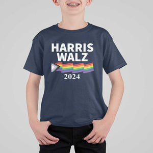Harris Walz T Shirt For Kid LGBT Rainbow Flag Presidential Election 2024 TS11 Navy Print Your Wear