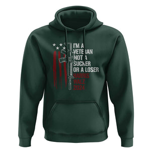 Harris Walz 2024 Hoodie I'm A Veteran Not A Sucker Or A Loser American Flag Gun TS11 Dark Forest Green Print Your Wear