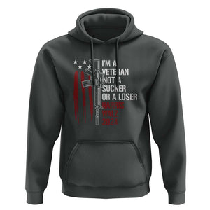 Harris Walz 2024 Hoodie I'm A Veteran Not A Sucker Or A Loser American Flag Gun TS11 Dark Heather Print Your Wear