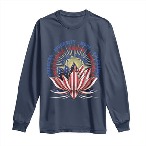 Harris Supporter Long Sleeve Shirt Lotus Kamala Kindness Diversity Hope Tolerance TS11 Navy Print Your Wear