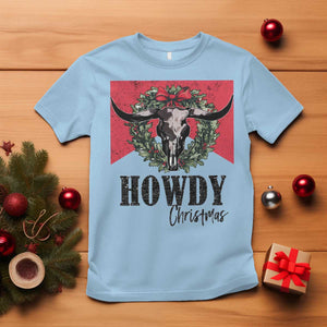 Western Howdy Christmas T Shirt Longhorn Skull Xmas Wreath TS11 Light Blue Print Your Wear