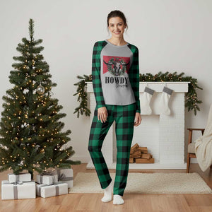 Western Xmas Plaid Pajama Set Howdy Christmas Cow Skull Xmas Wreath TS11 Green Plaid Print Your Wear