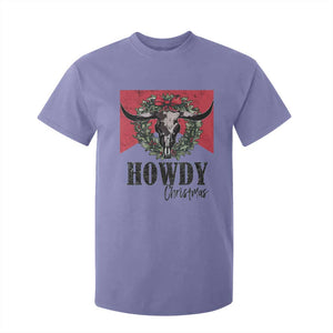Western Howdy Christmas T Shirt For Kid Longhorn Skull Xmas Wreath TS11 Violet Print Your Wear