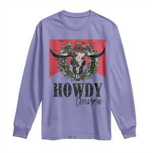Western Howdy Christmas Long Sleeve Shirt Longhorn Skull Xmas Wreath TS11 Violet Print Your Wear