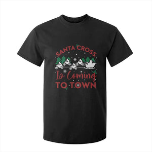 Funny Christmas Dirt Bike T Shirt For Kid Santa Cross Is Coming To Town Motorcross TS11 Black Print Your Wear