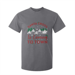 Funny Christmas Dirt Bike T Shirt For Kid Santa Cross Is Coming To Town Motorcross TS11 Charcoal Print Your Wear