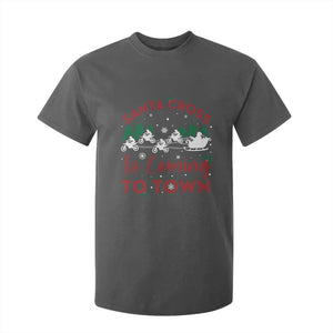 Funny Christmas Dirt Bike T Shirt For Kid Santa Cross Is Coming To Town Motorcross TS11 Dark Heather Print Your Wear