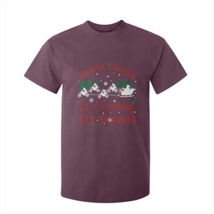 Funny Christmas Dirt Bike T Shirt For Kid Santa Cross Is Coming To Town Motorcross TS11 Maroon Print Your Wear