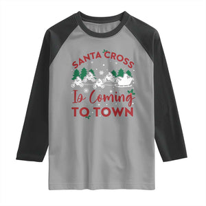 Funny Christmas Dirt Bike Raglan Shirt Santa Cross Is Coming To Town Motorcross TS11 Sport Gray Black Print Your Wear