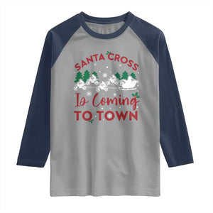 Funny Christmas Dirt Bike Raglan Shirt Santa Cross Is Coming To Town Motorcross TS11 Sport Gray Navy Print Your Wear