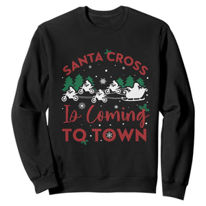 Funny Christmas Dirt Bike Sweatshirt Santa Cross Is Coming To Town Motorcross TS11 Black Print Your Wear