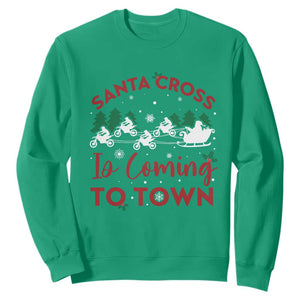 Funny Christmas Dirt Bike Sweatshirt Santa Cross Is Coming To Town Motorcross TS11 Irish Green Print Your Wear