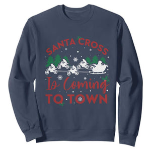 Funny Christmas Dirt Bike Sweatshirt Santa Cross Is Coming To Town Motorcross TS11 Navy Print Your Wear