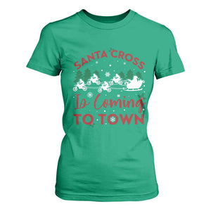 Funny Christmas Dirt Bike T Shirt For Women Santa Cross Is Coming To Town Motorcross TS11 Irish Green Print Your Wear