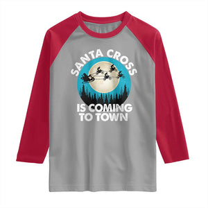 Funny Christmas Motocross Raglan Shirt Santa Cross Is Coming To Town Sport TS11 Sport Gray Red Print Your Wear