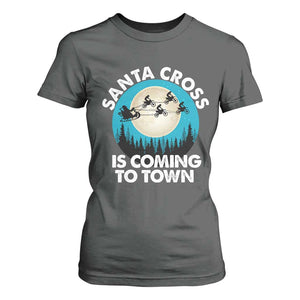 Funny Christmas Motocross T Shirt For Women Santa Cross Is Coming To Town Sport TS11 Dark Heather Print Your Wear
