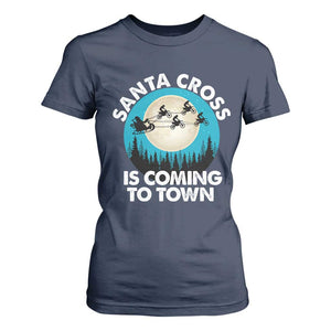 Funny Christmas Motocross T Shirt For Women Santa Cross Is Coming To Town Sport TS11 Navy Print Your Wear