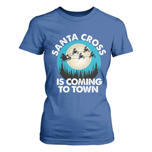 Funny Christmas Motocross T Shirt For Women Santa Cross Is Coming To Town Sport TS11 Royal Blue Print Your Wear