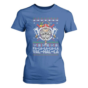 Christmas Viking T Shirt For Women Fa La La La La Val Hal La Santa Viking Warriors TS11 Royal Blue Print Your Wear
