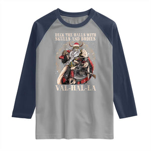 Viking Christmas Raglan Shirt Deck The Halls With Skulls And Bodies Valhalla TS11 Sport Gray Navy Print Your Wear