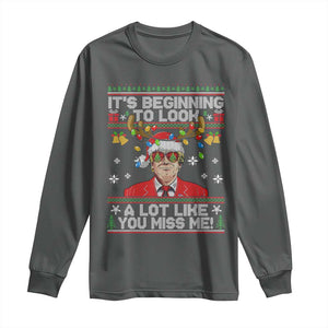 Funny Trump Christmas Long Sleeve Shirt It's Beginning To Look A Lot Like You Miss Me TS11 Dark Heather Print Your Wear