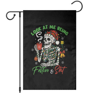 Look At Me Being Festive And Shit Garden Flag Funny Christmas Skeleton TS11 Black Print Your Wear