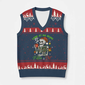 Look At Me Being Festive And Shit V-Neck Knit Sweater Vest Funny Xmas Skeleton TS11 Navy Red Print Your Wear