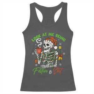 Look At Me Being Festive And Shit Racerback Tank Top Funny Christmas Skeleton TS11 Dark Heather Print Your Wear