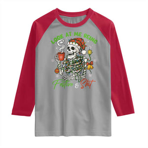 Look At Me Being Festive And Shit Raglan Shirt Funny Christmas Skeleton TS11 Sport Gray Red Print Your Wear