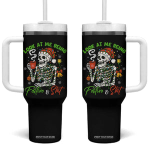 Look At Me Being Festive And Shit Tumbler With Handle Funny Christmas Skeleton TS11 One Size: 40 oz Black Print Your Wear