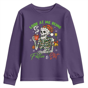 Look At Me Being Festive And Shit Youth Sweatshirt Funny Christmas Skeleton TS11 Purple Print Your Wear