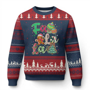 Funny Falala Xmas Song Faux Glitter Gingerbread Ugly Christmas Sweater TS11 Navy Red Print Your Wear