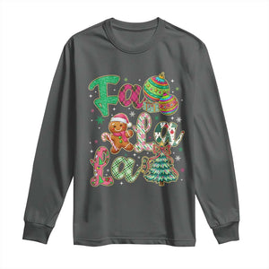 Funny Falala Christmas Song Faux Glitter Gingerbread Long Sleeve Shirt TS11 Dark Heather Print Your Wear