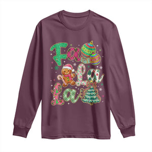 Funny Falala Christmas Song Faux Glitter Gingerbread Long Sleeve Shirt TS11 Maroon Print Your Wear