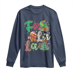 Funny Falala Christmas Song Faux Glitter Gingerbread Long Sleeve Shirt TS11 Navy Print Your Wear