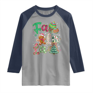 Funny Falala Christmas Song Faux Glitter Gingerbread Raglan Shirt TS11 Sport Gray Navy Print Your Wear