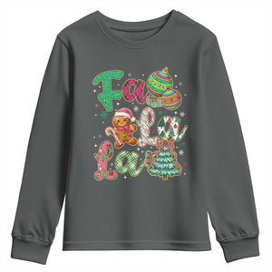 Funny Falala Christmas Song Faux Glitter Gingerbread Youth Sweatshirt TS11 Dark Heather Print Your Wear