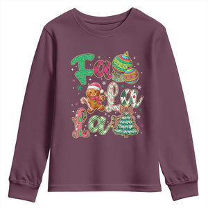 Funny Falala Christmas Song Faux Glitter Gingerbread Youth Sweatshirt TS11 Maroon Print Your Wear