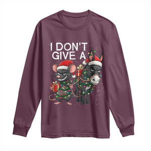 Funny Christmas I Dont Give a Rats Ass Long Sleeve Shirt Donkey And Mouse Xmas Holiday TS11 Maroon Print Your Wear