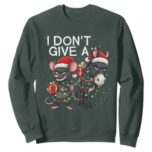 Funny Christmas I Dont Give a Rats Ass Sweatshirt Donkey And Mouse Xmas Holiday TS11 Dark Forest Green Print Your Wear