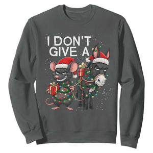 Funny Christmas I Dont Give a Rats Ass Sweatshirt Donkey And Mouse Xmas Holiday TS11 Dark Heather Print Your Wear