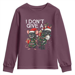 Funny Christmas I Dont Give a Rats Ass Youth Sweatshirt Donkey And Mouse Xmas Holiday TS11 Maroon Print Your Wear