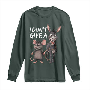 Funny I Dont Give a Rats Ass Long Sleeve Shirt Donkey And Mouse Meme TS11 Dark Forest Green Print Your Wear