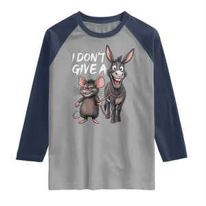 Funny I Dont Give a Rats Ass Raglan Shirt Donkey And Mouse Meme TS11 Sport Gray Navy Print Your Wear