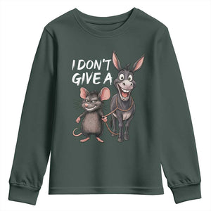 Funny I Dont Give a Rats Ass Youth Sweatshirt Donkey And Mouse Meme TS11 Dark Forest Green Print Your Wear