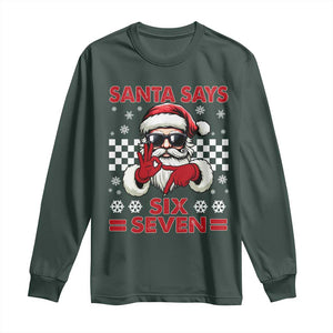 67 Christmas Long Sleeve Shirt Funny Santa Says Six Seven Meme Gen Alpha Slang TS11 Dark Forest Green Print Your Wear